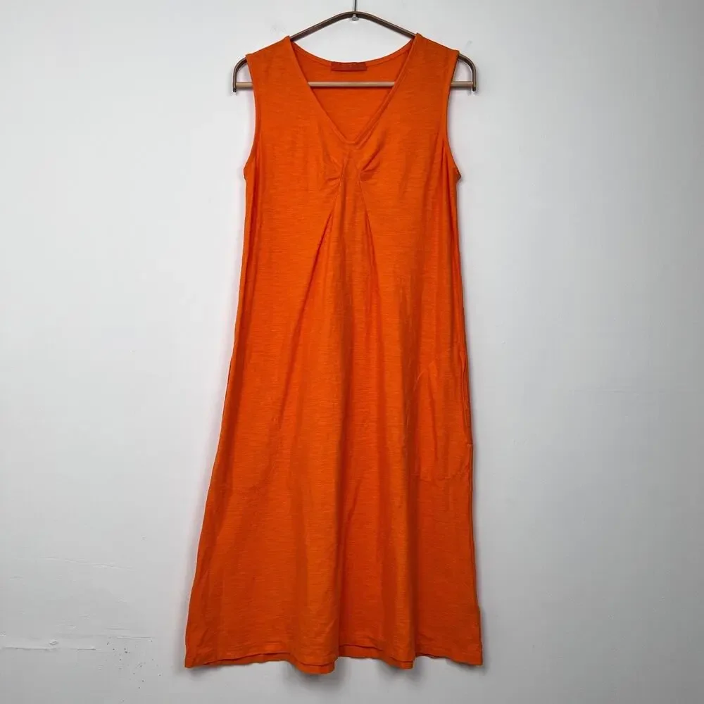CUT LOOSE‎ XS Linen Cotton Jersey Tuck Shift Dress Orange Sleeveless Lagenlook